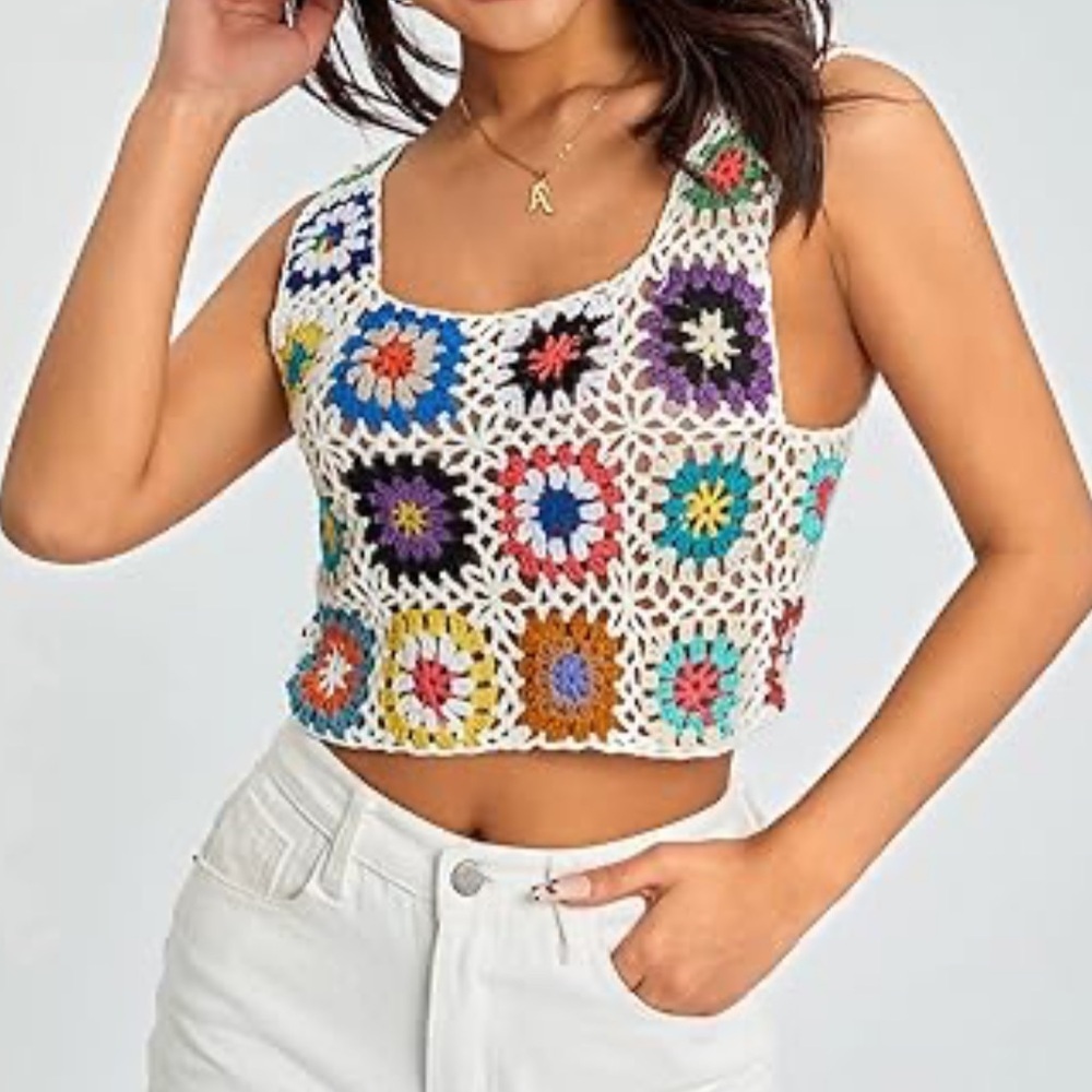 Colorful Flower Crochet Patchwork Women's Tank Top